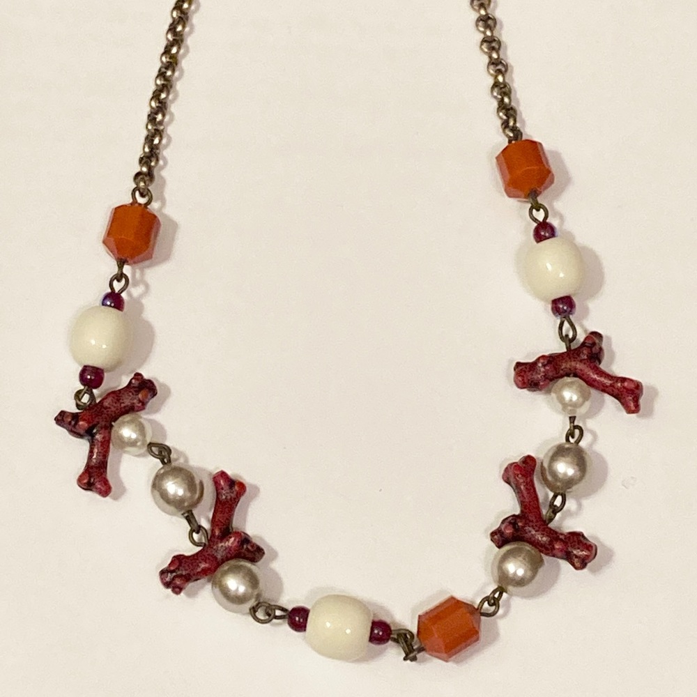 Sabina Coral Reed Chocker Necklace Vacation Summer Beach Jewelry Brushed Silver